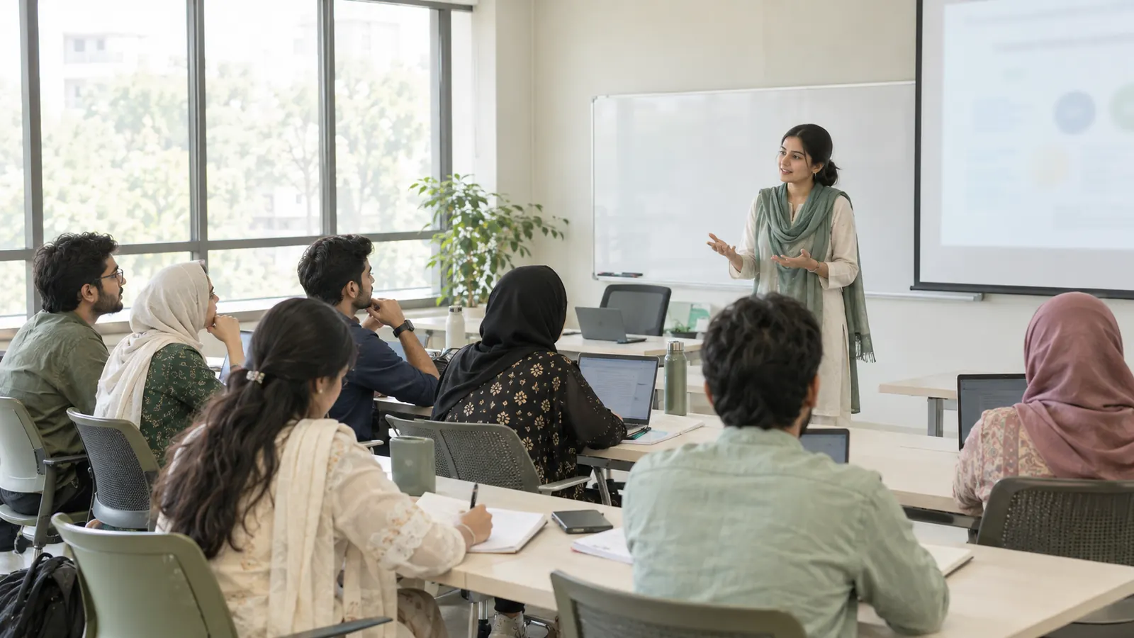 An instructor leading a beginner research workshop